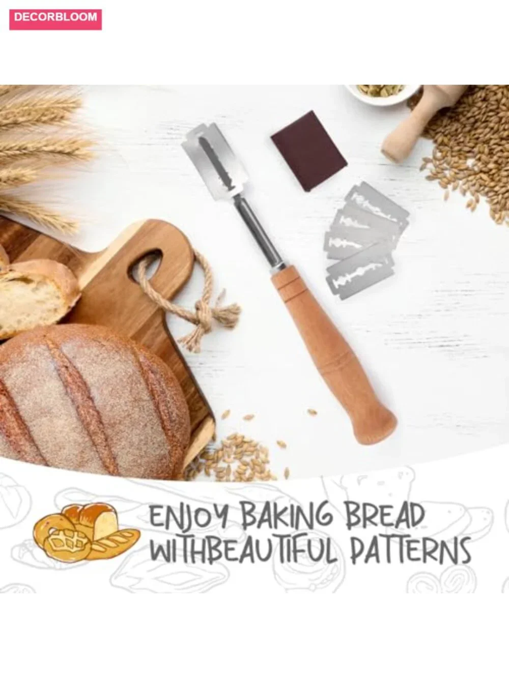 Handmade Rattan Sourdough Bread Proofing Basket Set with Cloth Liner, Scoring
